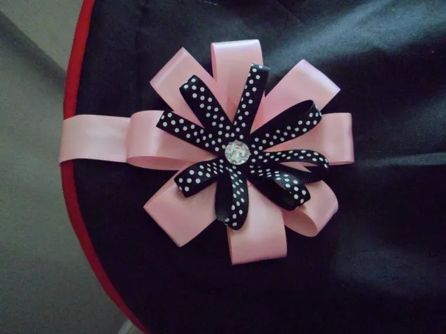 Pink & Black Crystal Magnetic Pram  Hood Charm Romany Bling Style Rosette