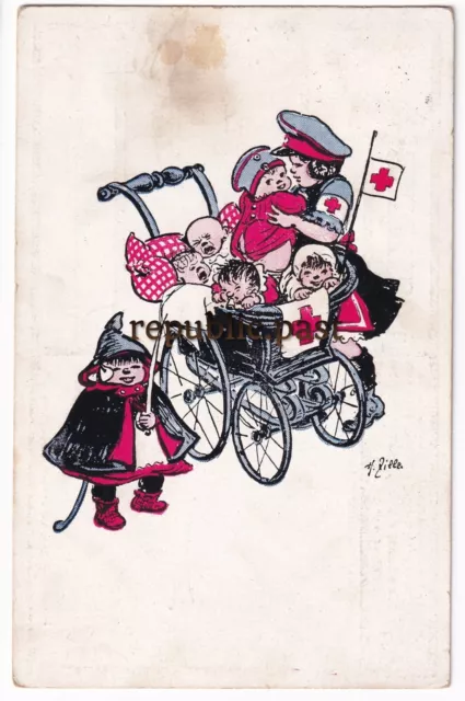 Künstler Postkarte H. Zille DRK Kinder, Deutsches Rotes Kreuz, Feldpost (P2)