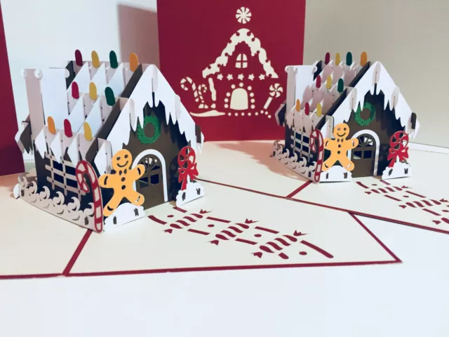 ORIGAMI POP CARDS Merry Christmas Gingerbread House 3D Pop Up Greeting Card Love