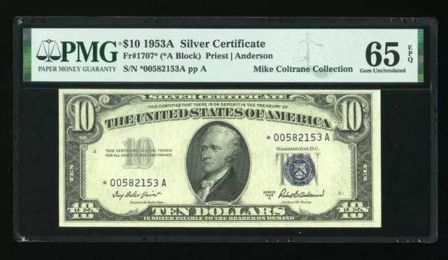DBR 1953-A $10 Silver STAR Gem Fr. 1707* PMG 65 EPQ Serial *00582153A
