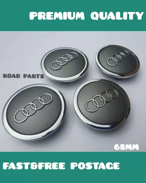 Set Of 4 Silver Grey Audi Alloy Wheel Hub Centre Caps Emblem Badges 68mm