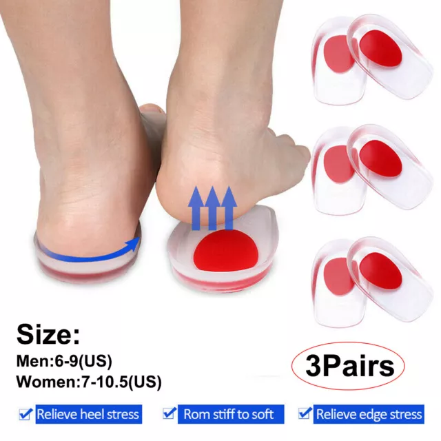 3 Pair Silicone Gel Heel Cups Inserts Pads Plantar Fasciitis Support Pain  Relief