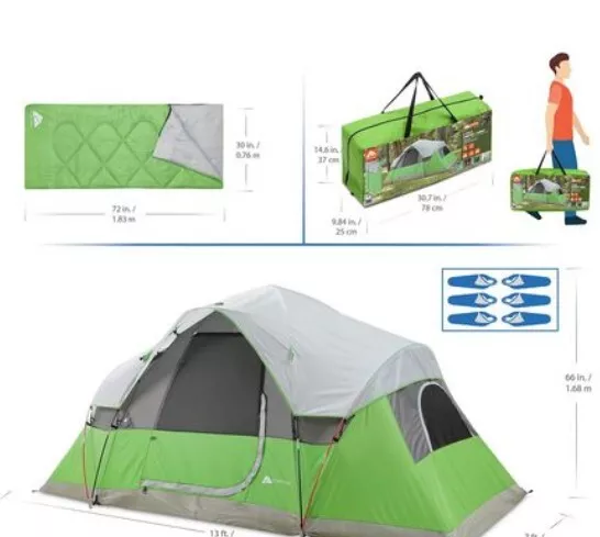 New Ozark Trail 3-Piece Camping Combo: Large tent, 2 sleeping bags and Carry bag 3