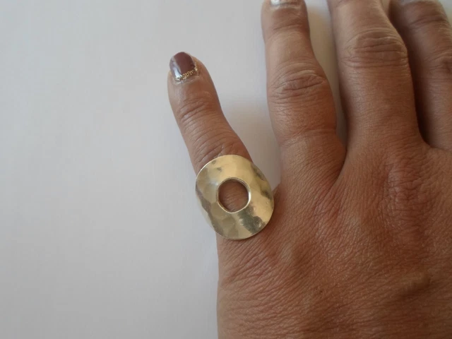 Bague En Argent Massif - Cercle Ajouré Et Martelé - Taille 52 - Occasion
