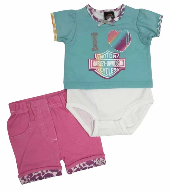 2002507 Set neonato 0/3 mesi bambina body pantaloncini LOVE baby Harley Davidson