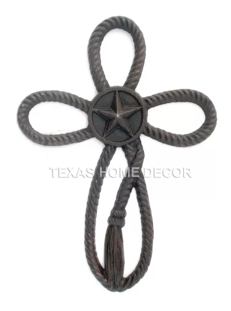 Western Texas Rope Star Decorative Wall Cross Rustic Cast Iron 11 x8 inches