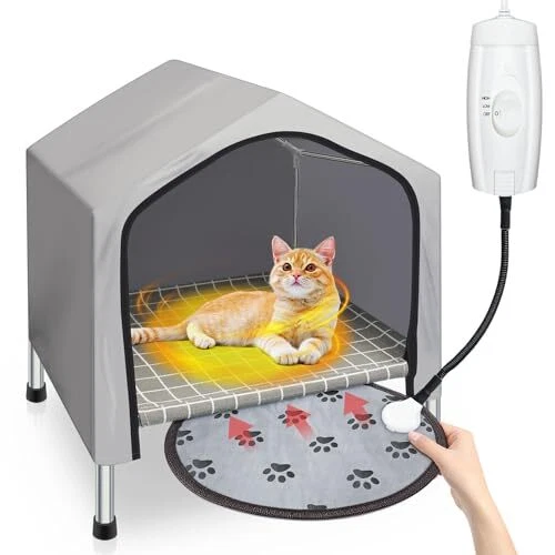 Winter Heated Cat House Outdoor IndoorInsulated Puppy Shelter Weather & Water R