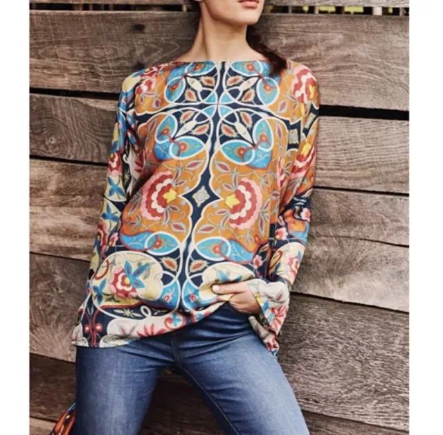 JOHNNY WAS LADIES Long Sleeve Silk Blouse Xl Multicolor Nwt 49.99