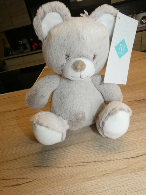 peluche doudou ours marron chiné blanc 22 cm tex baby neuf