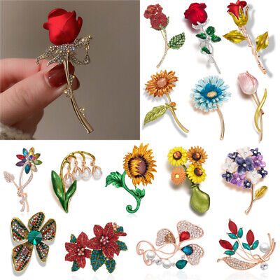 Fashion Flower Rose Crystal Pearl Plant Brooch Pin Women Costume Wedding Jewelry