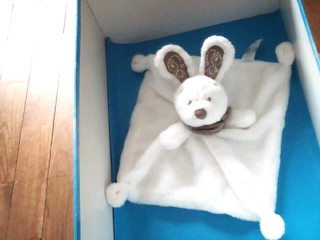 Doudou 6813 / Plat Lapin "Simba Toys Nicotoy" Blanc - Bandana Marron