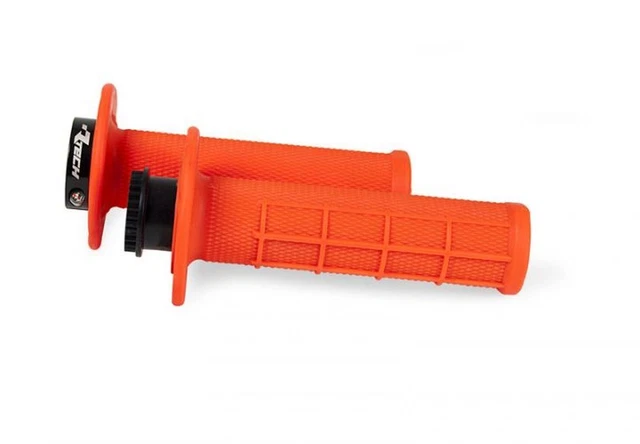 Maniglie Moto Lock-On arancione neon Racetech R20 22+25MM + 8 Adattatori Gas Rotabile