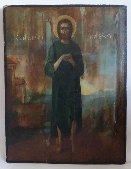 Antiguo icono ruso del siglo XIX "Alexis hombre de Dios"