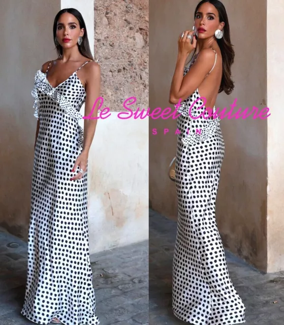 Zara Woman Nwt Ss24 Ruffled Polka Dot Satin Dress Black / White 3207/011