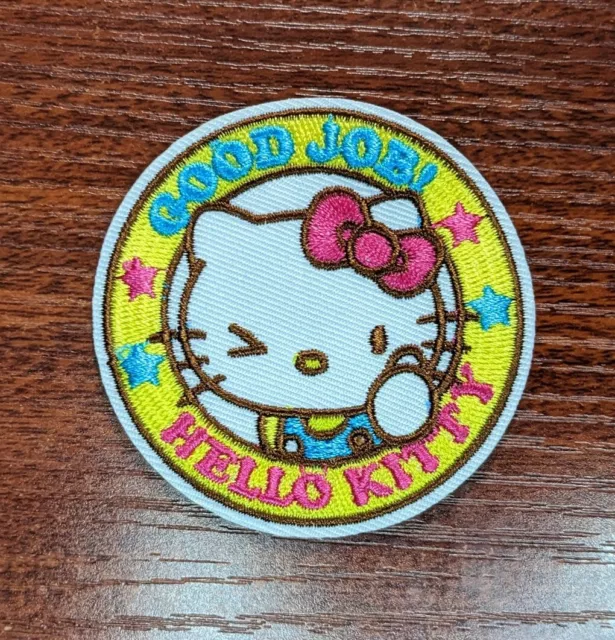 Hello Kitty Patch Sanrio Cat Good Job Inspiration Embroidered Iron On 2.75"