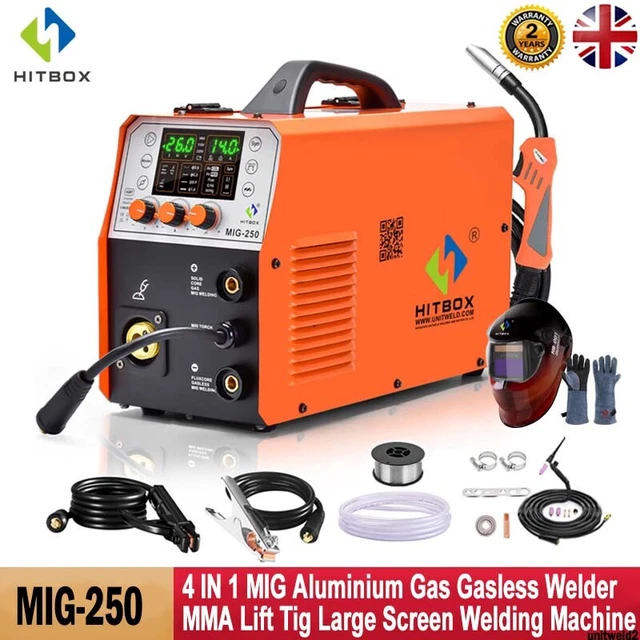 HITBOX 5IN1 MIG Welder Aluminum Large LED Display Gas No Gas 250A 240V ...