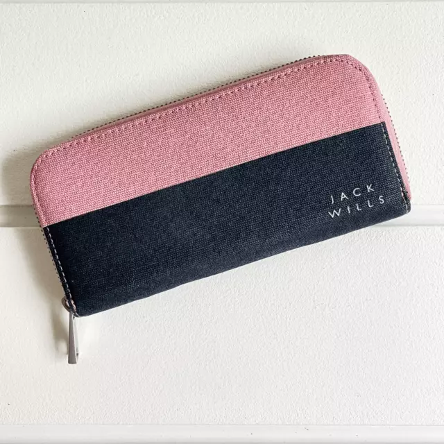 Jack Wills Pink & Navy Continental Style Wallet New