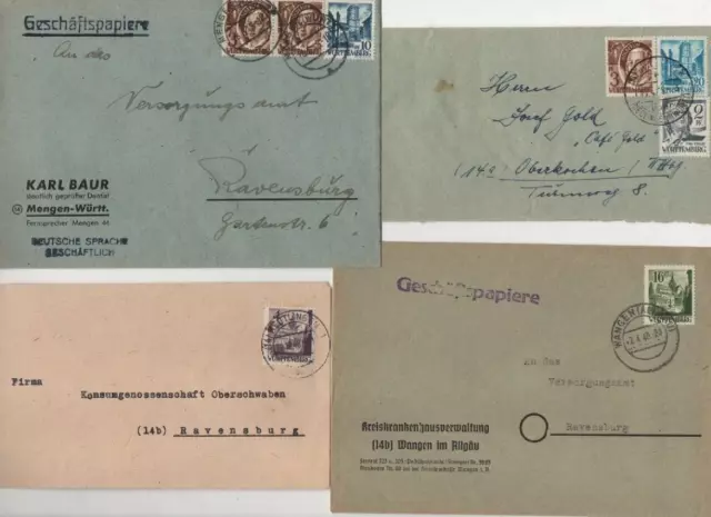 1948 Württemberg 8 verschiedene Belege