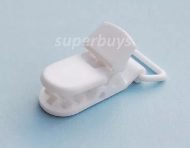 5pc White Plastic Suspender Bib Pacifier Dummy Clips Buckles Ribbon Baby KAM 2