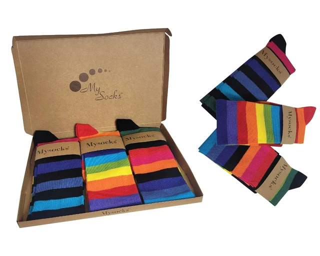 Mysocks 3 Paires Hauteur Genou Arc-en-Ciel Combinaison Chaussettes Cadeau Boite