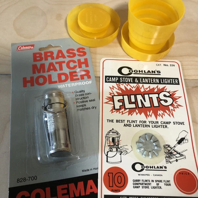 Vintage Survival Lot Coleman Brass Match Holder Coghlans Flints Collapsible Cup