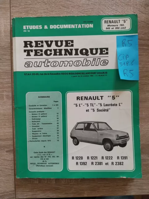 Revue Technique RENAULT 5 R5 L TL R 1220 R 1221 R 1222 R 2382 Laureate Soxiete