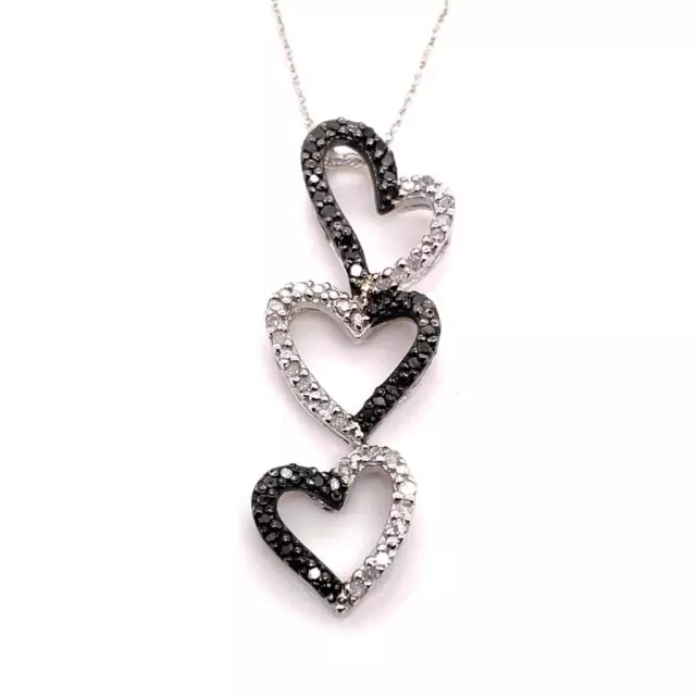 Diamond Triple Heart Pendant with 18 inch Chain REAL SOLID 10k White Gold 2.4 g