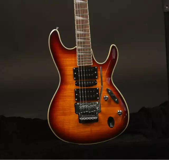 Custom Electric Guitar Red Flamed Maple Veneer FR Bridge Basswood Body 24 Frets