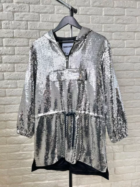 Moschino x H&M Jeremy Scott Sequined Silver Hooded Dress Women's Size XS