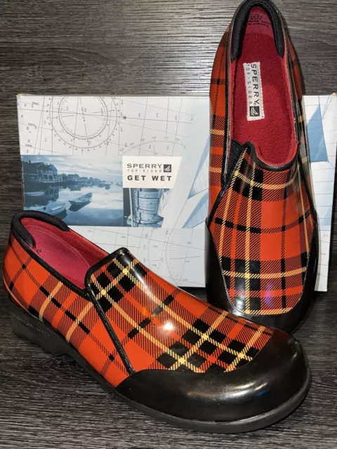 NEW Sperry Topsider PELICAN Red Black Plaid Fleece-Lined Rain Shoes Boots 10 M NEW Sperry Topsider PELICAN Red Black Plaid Fleece-Lined Rain Shoes Boots 10 M