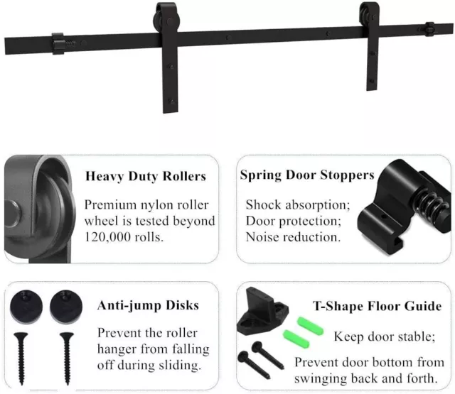 Sliding Barn Door Hardware Kit 6.6FT Modern Closet Hang Style Track Rail Black 8