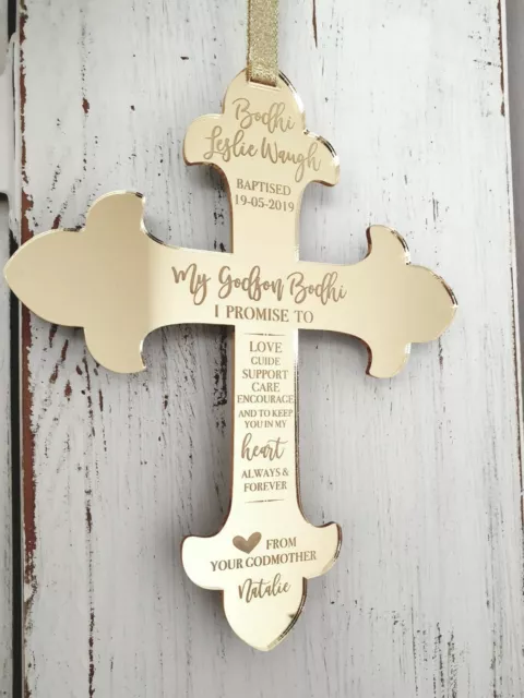 Personalised acrylic mirror cross Baptism Gift Engraved birthday wedding