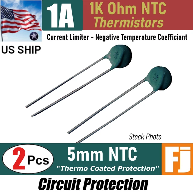 2 Pieces | 1K OHM 1 Amp | NTC Current Limiter THERMISTOR 5MM | US SHIP