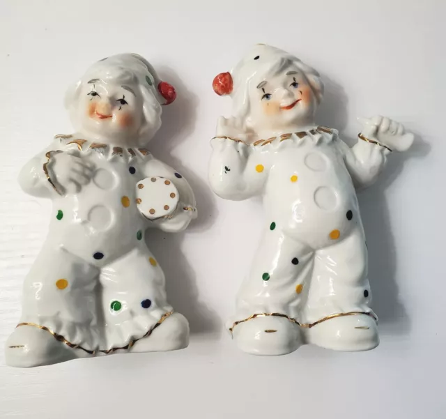 Vintage Clowns Lot Of Two Porcelain 90's Happy Clowns Figurines 5"