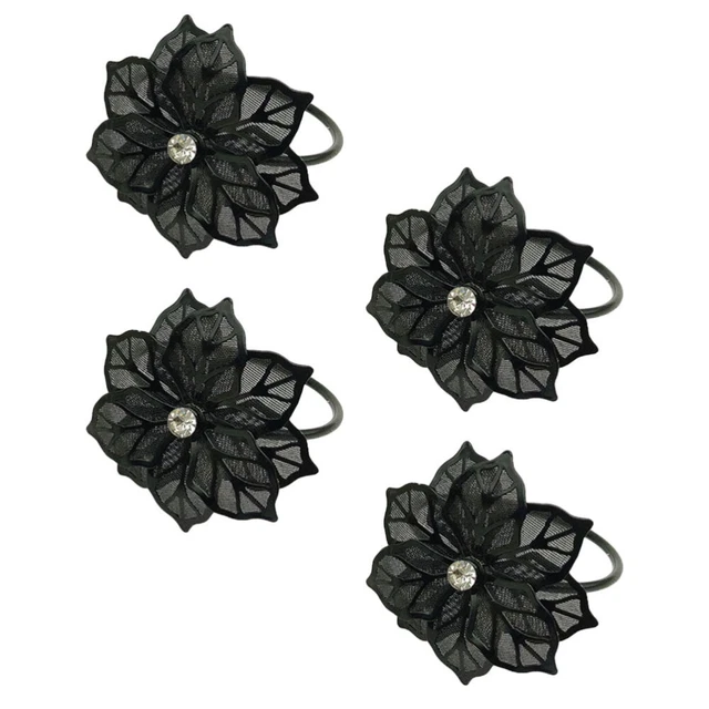 4 piezas elegantes anillos de servilleta flores nudillo de servilleta soporte de servilleta malla