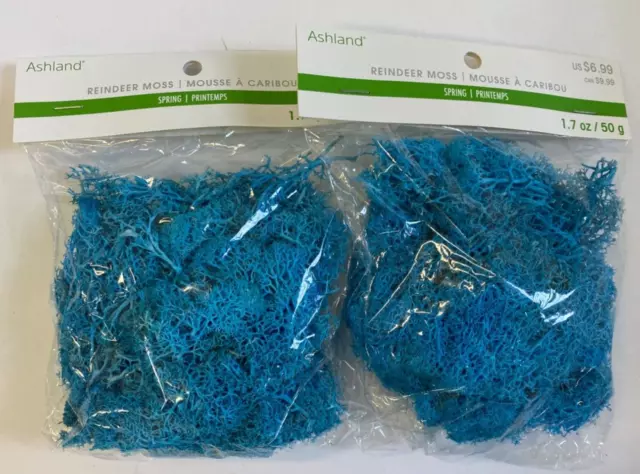 3 packs bright blue aqua reindeer moss (1.7oz/pack) floral landscape easter