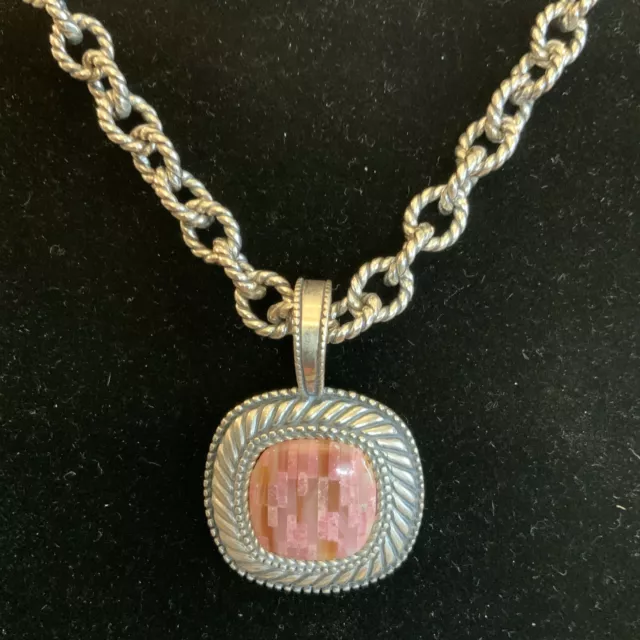 Designer Carolyn Pollack Southwest 925 Pink Rhodonite Pendant and 17” Necklace