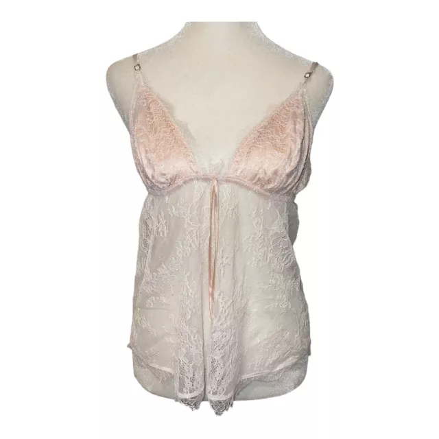 Victorias Secret Bridal Collection Babydoll Lace Mesh Satin Cami Lingerie Sz L