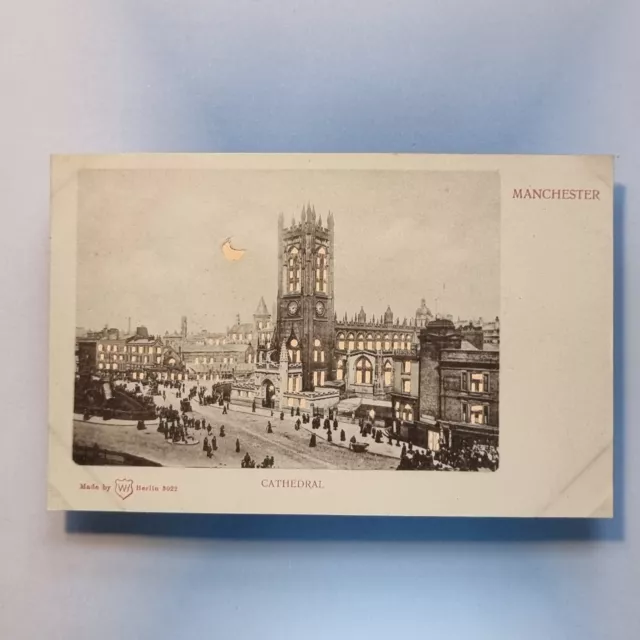 Manchester Postcard C1905 Novelty Hold To Light Cathedral & Surrounds Lancashire