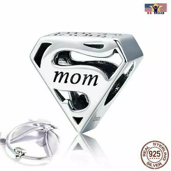 925 Sterling Silver Super Mom Bead Mama European Charm Bracelet DIY Mother's Day