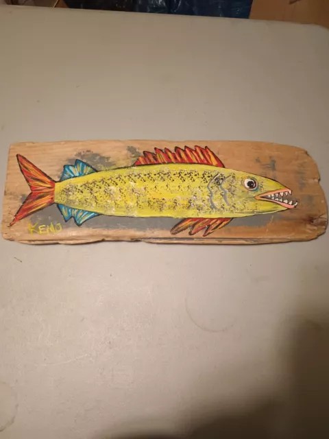 Barracuda Painting Abstract KENO Maine FOLK ARTIST  2017 Oberholtzer 19 x 6.5"