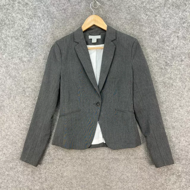 H&M Womens Jacket Blazer Size 6 Grey Long Sleeve Collared Button Lined 17724