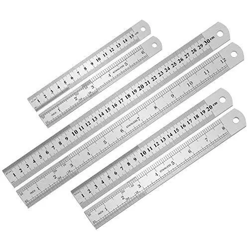 3Pcs Stainless Steel Ruler Set 6 8 12 Inch Metal Ruler with Inch and Metric New