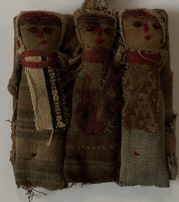 Vtg Peruvian Chancay Burial Doll Trio Dolls Cloth Textile Folk Art Antique Peru 6