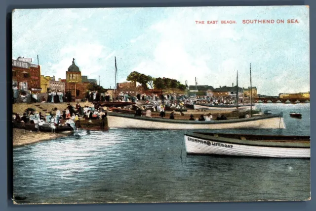 Antique Postcard The East Beach Southend on Sea Essex social history Lifeboat
