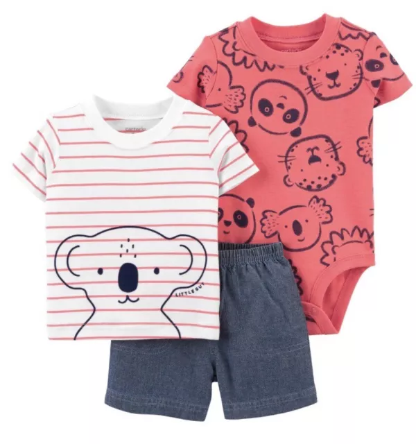 Carters Baby Boy 3 Piece Koala Outfit Set Size 24 Months Shirt Bodysuit Shorts