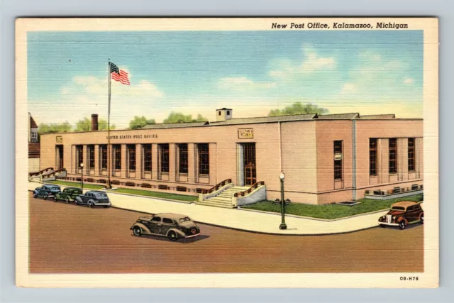 Kalamazoo MI-Michigan, New U.S. Post Office, Period Cars Vintage Postcard