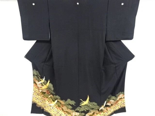 6796972: Japanese Kimono / Vintage Tomesode / Embroidery / Kinsai / Cranes & Flo