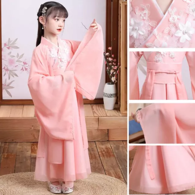 Bambini Ragazza Hanfu Sakura Ricamo Abito Tulle Cinese Tradizionale Costume Da