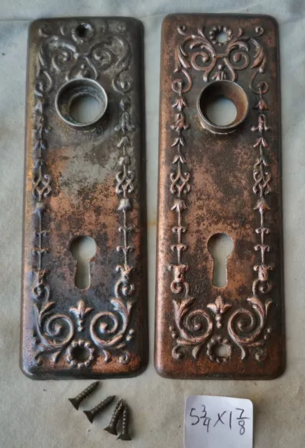 Door Knob Back Plates Victorian Eastlake flash copper 5 3/4"h x 1 7/8"w per set